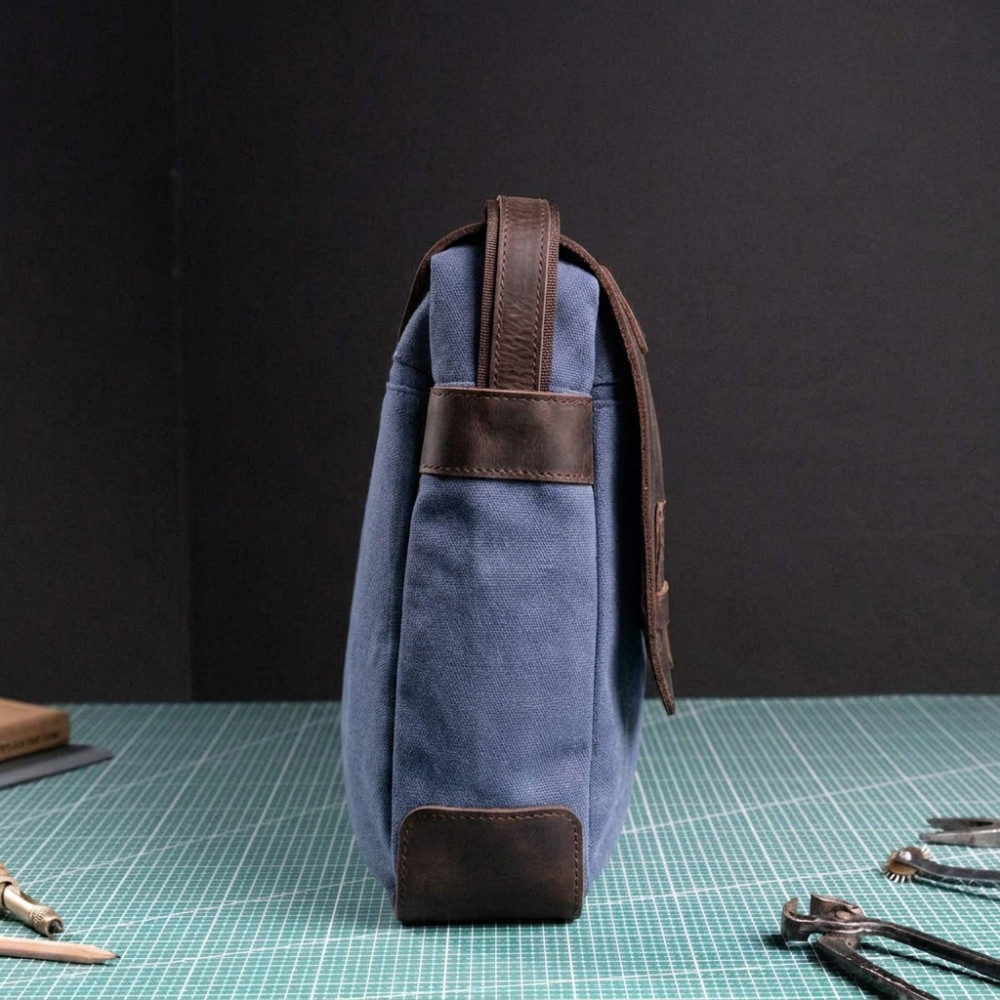 Torba Vintage Męska na Ramię Skóra i Płótno Brązowo Granatowa Belveder BV17BRN 