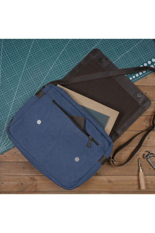 Torba Vintage Męska na Ramię Skóra i Płótno Brązowo Granatowa Belveder BV17BRN