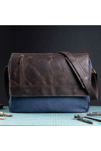 Torba Vintage Męska na Ramię Skóra i Płótno Brązowo Granatowa Belveder BV17BRN