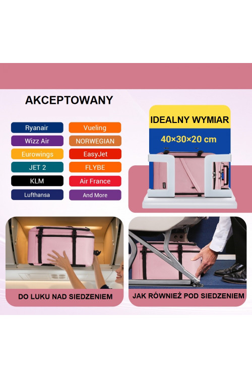 Mały Różowy Plecak Ryanair WizzAir damski 40x30x20 20L Expander