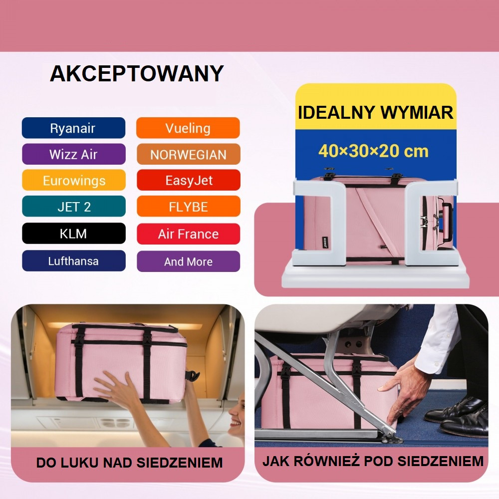 Mały Różowy Plecak bagaż podreczny Ryanair WizzAir damski 40x30x20 20L Expander 