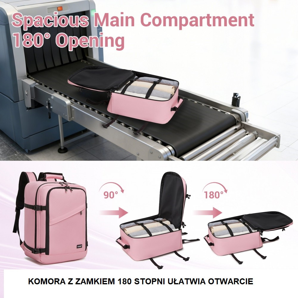 Mały Różowy Plecak bagaż podreczny Ryanair WizzAir damski 40x30x20 20L Expander 