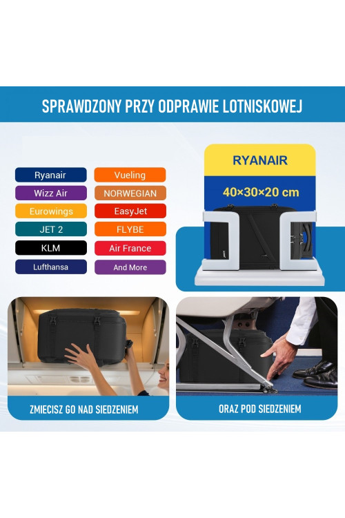 Czarny Plecak podróżny do Samolotu Ryanair WizzAir 40x30x20 Mały 20L Expander 