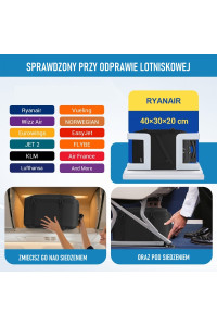 Czarny Plecak podróżny do Samolotu Ryanair WizzAir 40x30x20 Mały 20L Expander 