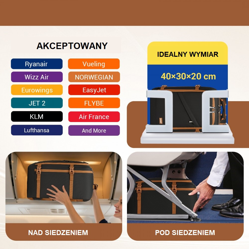 Mały Czarny Plecak bagaż podręczny do samolotu 40x30x20 20L CB Expander 